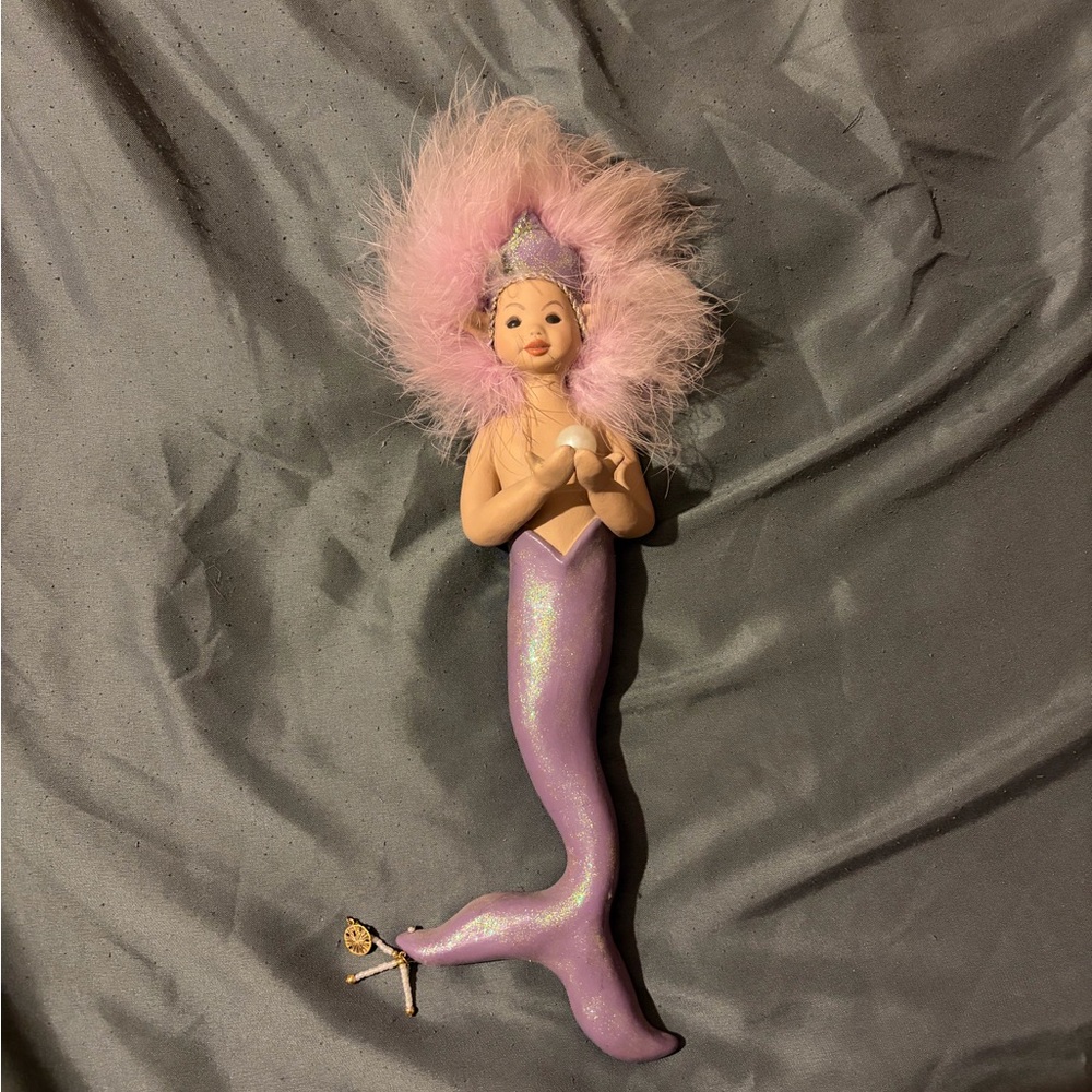 Pink Mermaid Figurine with Feathered Hair